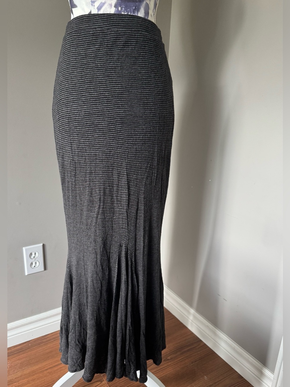 le chateau Black and Gray Striped Maxi Skirt